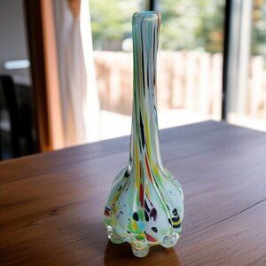 Vintage MCM Spatter Art Glass Vase – Murano Style Mid-Century Decor